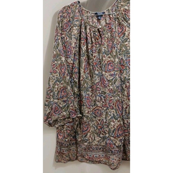 Chaps 2X Plus Size Boho Peasant Blouse Paisley Print 3/4 Sleeve Tunic Top - Picture 2 of 6